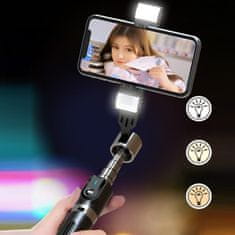 TopQ Bluetooth selfie tyč P96D-2 se stativem a 2 LED světly černá