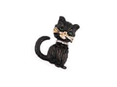 Kraftika 1ks černá brož kočka, kovové skleněné brože, bižuterie