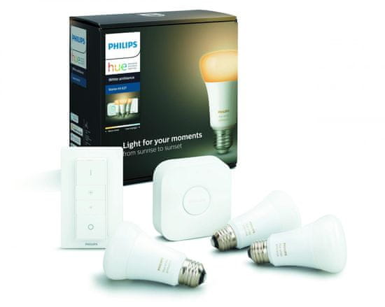 Philips Hue Bluetooth LED White Ambiance základní sada LED žárovka 3xE27 A19 9.5W 806lm 2200K-6500K plus bridge plus dimmer switch