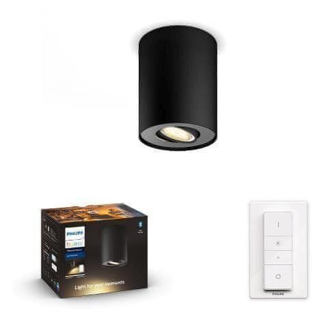 Philips Hue White Ambiance Stropní bodové svítidlo Philips Pillar BT 8719514338449 LED GU10 1x5W 350lm 2200-6500K 230V, černé s dálkovým ovladačem a Bluetooth