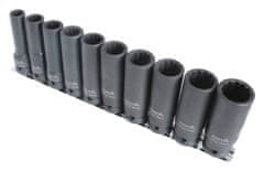 ASTA Hlavice nástrčné úderové 1/2" 10-22 mm, 12hranné, prodloužené 78 mm, 10 ks na liště - ASTA