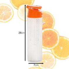 WOWO Oranžová Láhev na Vodu s Ovocnou Vložkou, Kapacita 800 ml