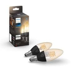 Philips Hue Bluetooth LED White set 2ks filamentových žárovek Philips svíčka 8719514302211 E14 4,5W 300lm 2100K černé, stmívatelné