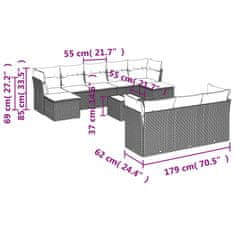 Greatstore 11dílná zahradní sedací souprava s poduškami šedá polyratan