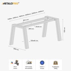 MetaloPro MetaloPro Extreme - Stabile Metall Tischbeine, Schwarz Tischkufen/Tischgestell für Esstisch, Schreibtisch Möbelfüße Beine, Trapez Form – 240x80x72 cm