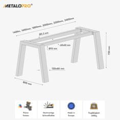 MetaloPro MetaloPro Extreme - Stabile Metall Tischbeine, Schwarz Tischkufen/Tischgestell für Esstisch, Schreibtisch Möbelfüße Beine, Trapez Form – 220x80x72 cm