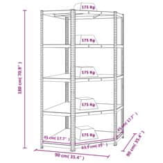 Vidaxl 5patrový rohový regál šedý ocel a kompozitní dřevo