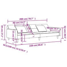 Vidaxl 2místná rozkládací pohovka se 2 polštáři černá samet