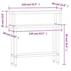 Greatstore Kuchyňský pracovní stůl s horní policí 110 x 30 x 120 cm nerez