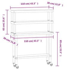 Greatstore Kuchyňský pracovní stůl s horní policí 110 x 30 x 150 cm nerez