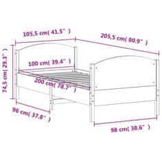 Vidaxl Postel bez matrace bílá 100 x 200 cm masivní borovice