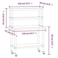 Greatstore Kuchyňský pracovní stůl s horní policí 110 x 55 x 150 cm nerez