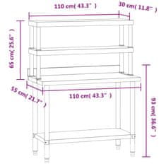 Greatstore Kuchyňský pracovní stůl s horní policí 110 x 55 x 150 cm nerez