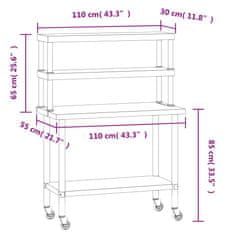 Greatstore Kuchyňský pracovní stůl s horní policí 110 x 55 x 150 cm nerez