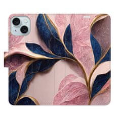 iSaprio Flipové pouzdro - Pink Leaves pro Apple iPhone 15 Plus