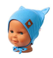 Baby Nellys Bavlněná dvouvrstvá čepice s oušky na zavazování FOX - modrá, vel. 80/86