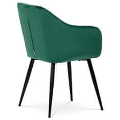 Autronic Moderní jídelní židle Jídelní židle, potah zelená sametová látka, kovové nohy, černý matný lak (PIKA GRN4)