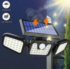 WOWO Solární LED Lampa s Trojitým Osvětlením a Pohybovým/Soumrakovým Senzorem