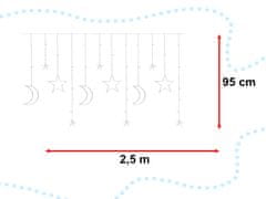 WOWO LED Záclonové Světla Měsíc a Hvězdy, 2,5m, 138 LED, Studená Bílá Barva