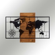 Wallity Nástěnná dřevěná dekorace WORLD MAP II hnědá/černá