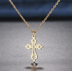 For Fun & Home Elegantní náhrdelník s křížkem, zlatý, chirurgická ocel 316L, délka 45 cm