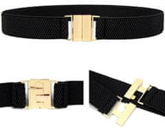 Camerazar Elegantní dámský elastický pásek se zlatou kovovou sponou, 65-95 cm, šířka 4 cm, syntetický materiál