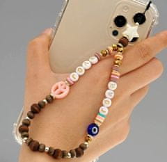 Camerazar Letní šňůrka na telefon s korálkovým přívěskem a perlami, ruční výroba, délka 18-19 cm