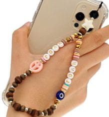 Camerazar Letní šňůrka na telefon s korálkovým přívěskem a perlami, ruční výroba, délka 18-19 cm
