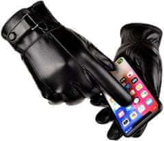 Camerazar Pánské dotykové rukavice z ekokůže, černé, univerzální velikost, s vnitřním zateplením