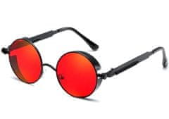 Camerazar Unisex Steampunkové Kulaté Brýle RED Ray Lenon, Černá Kovová Obroučka, Červené Skla, UV Filtr 400 Cat.2