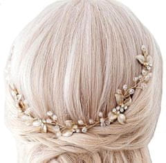 Camerazar Svatební vlasová ozdoba ve tvaru větvičky, lehce růžově zlatá, 29 cm