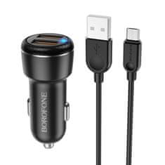 Borofone Rychlonabíječka do auta BZ17 vč. microUSB datového kabelu Dual 18W černá