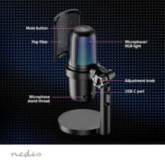 Nedis GSMIC210BK herní mikrofon s RGB osvětlením, vypínač, POP filtr, USB