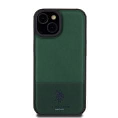 U.S. Polo Assn.  PU Leather Mesh Pattern Double Horse Zadní Kryt pro iPhone 15 Green