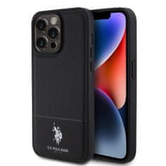 U.S. Polo Assn.  PU Leather Mesh Pattern Double Horse Zadní Kryt pro iPhone 15 Pro Max Black