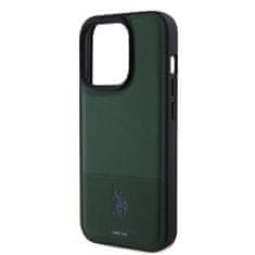 U.S. Polo Assn.  PU Leather Mesh Pattern Double Horse Zadní Kryt pro iPhone 15 Pro Green