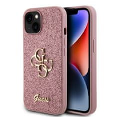 Guess  PU Fixed Glitter 4G Metal Logo Zadní Kryt pro iPhone 15 Pink