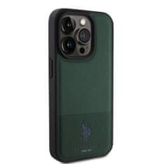 U.S. Polo Assn.  PU Leather Mesh Pattern Double Horse Zadní Kryt pro iPhone 15 Pro Green