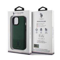 U.S. Polo Assn.  PU Leather Mesh Pattern Double Horse Zadní Kryt pro iPhone 15 Green