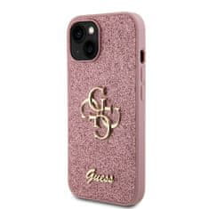 Guess  PU Fixed Glitter 4G Metal Logo Zadní Kryt pro iPhone 15 Pink