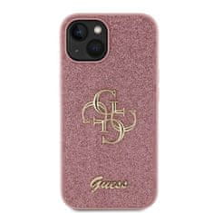 Guess  PU Fixed Glitter 4G Metal Logo Zadní Kryt pro iPhone 15 Pink