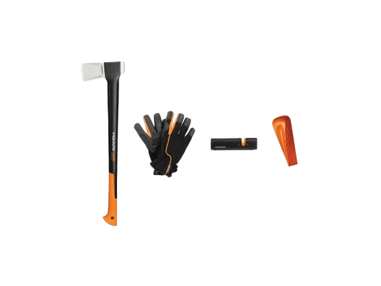 Fiskars Set sekera X32 + klín + ostřič + rukavice 4ks