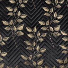 Eurofirany Dekorativní přehoz na postel BLINK 170x210 černým zlatem prošívaný potisk botanických listů