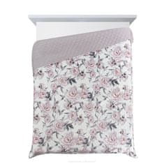 Eurofirany Dekorační přehoz na postel FLOWER 170x210 bílá růžová šedá růže zahradní květy