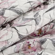 Eurofirany Dekorační přehoz na postel FLOWER 170x210 bílá růžová šedá růže zahradní květy