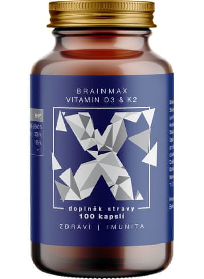 BrainMax Vitamin D3 & K2, 5000 IU / K2 jako MK7 150 mcg, 100 kapslí