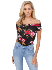 Guess Dámský top Loba Printed Ribbed Off-The-Shoulder Top XL