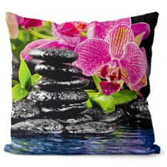 IMPAR SUBLIMACE Polštář Orchidej s černými kameny; Velikost = 40 x 40 cm