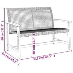 Vidaxl Zahradní lavice černá 112 cm polyratan a akáciové dřevo