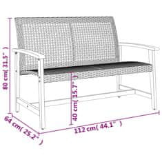 Vidaxl Zahradní lavice šedá 112 cm polyratan a akáciové dřevo